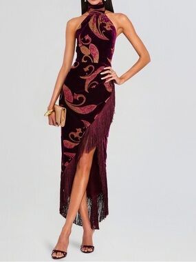 Retrofête Iridessa Velvet Fringe Hem Dress size M_NWT